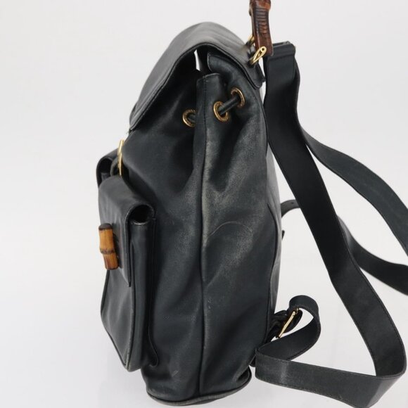 GUCCI Bamboo Backpack Leather Navy Gold 003 2058 0016 Auth 152368 main image 16